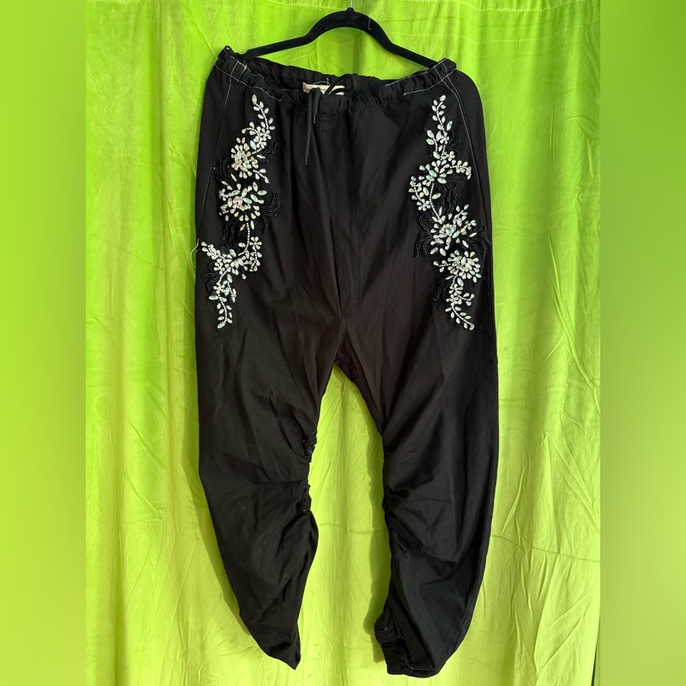 Limited Edition Tricia Fix Parachute Embellished Rhinestone Black Pants Joggers